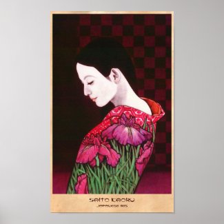 Saito Kaoru Japanese Iris japanese lady kimono art Poster