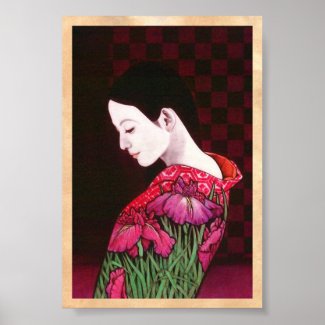 Saito Kaoru Japanese Iris japanese lady kimono art Poster