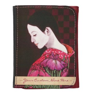 Saito Kaoru Japanese Iris japanese lady kimono art Leather Wallets
