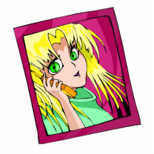 Sakaye is on the phone as always - light blue hair photo cut outs