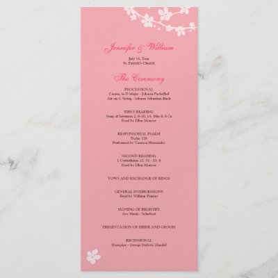 Sakura Branch Silhouette Wedding Program Full Color Rack Card by 