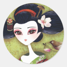 Sakura Girl Round Sticker