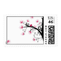 Sakura Japanese Cherry Blossom & Cute Birds Postage Stamp