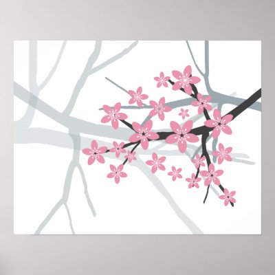 cherry tree drawing in blossom. Sakura - Japanese Cherry Tree