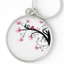 Sakura Japanese Pink Cherry Blossom & Sweet Birds Keychains
