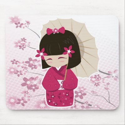 Sakura Kokeshi Doll Mouse Pad by koana_apparel