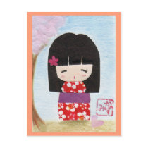 Sakura Kokeshi Doll Postcard