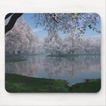 cherry blossoms, sakura, spring, pond, desktop wallpaper, Mouse pad with custom graphic design