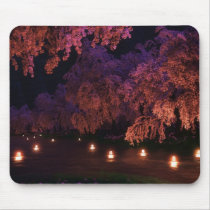 cherry, blossoms, night, sakura, lanterns, japan, Mouse pad with custom graphic design