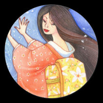 Sakura Shower Sticker, Geisha Kimono Art
