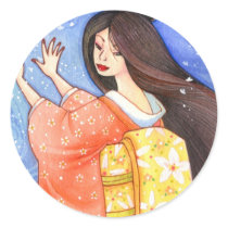 Sakura Shower Sticker, Geisha Kimono Art by artbyamandarobbins Sakura Shower Sticker, Geisha Kimono Art