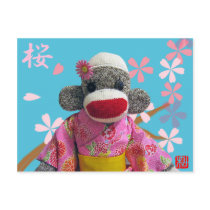 Sakura Sock Monkey Postcard by Princess_Monkey Sakura Sock Monkey Postcard