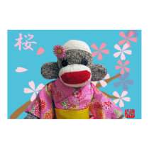 Sakura Sock Monkey Poster posters