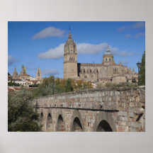 Salamanca Cathedrals, viewed from Puente Romano Print