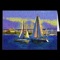 Saliboats, San Diego Harbor, California cards