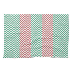 Salmon and Green Chevron Striped Zig Zags Hand Towels