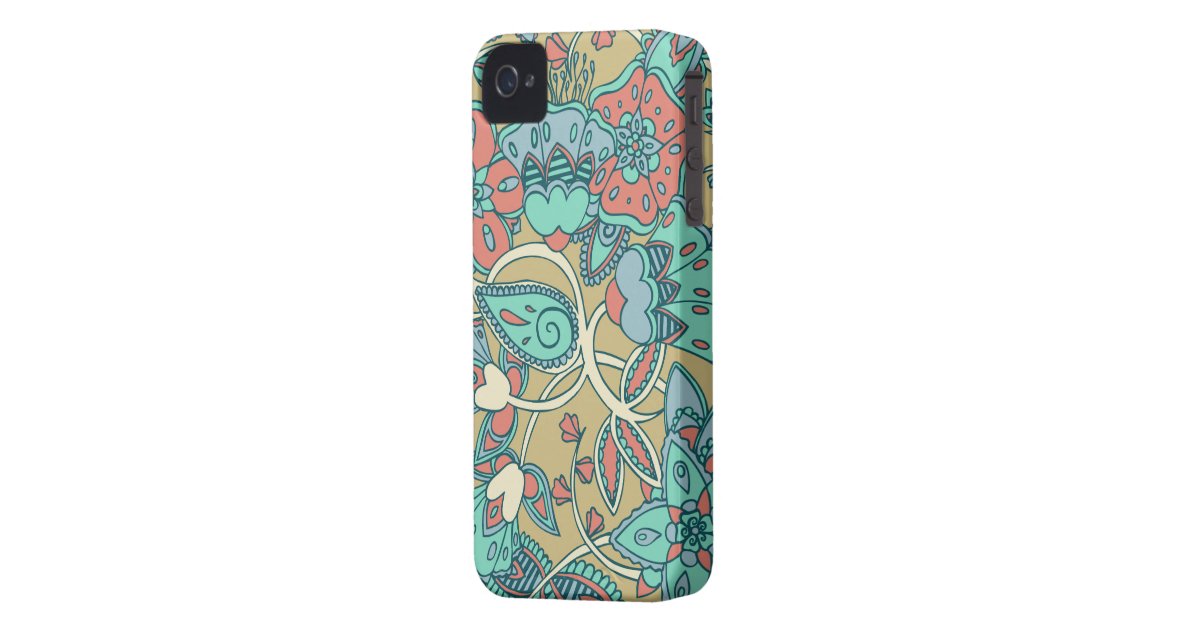Salmon & Blue Floral iPhone 4 Case Zazzle