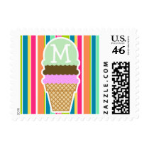 Salmon Pink & Seafoam Green; Ice Cream Cone Stamps