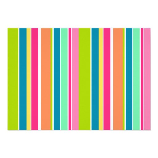 Salmon Pink & Seafoam Green Striped: Aloha Personalized Invites