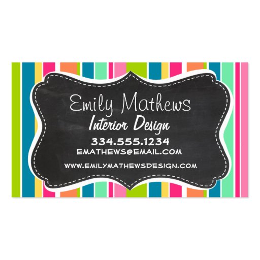 Salmon Pink & Seafoam Green; Vintage Chalkboard Business Card Template (front side)