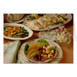 Salmon platter, apple-grapefruit salad greeting card