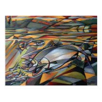 Salmon Sunrise cubism Postcard postcards