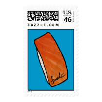 Salmon Sushi Doodle Art Postage stamps