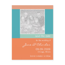 Salmon & Turquoise Photo Save the Date postcards by CSWedding Salmon & Turquoise Photo Save the Date postcards