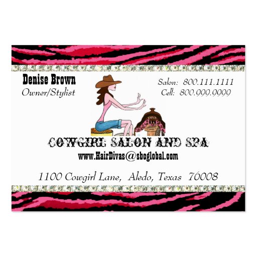 Salon and Spa/ Cowgirl Chubby profile cards Business Card Templates (front side)
