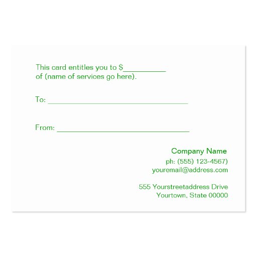 Salon and Spa Faux Gold Holiday Gift Certificate Business Cards (back side)