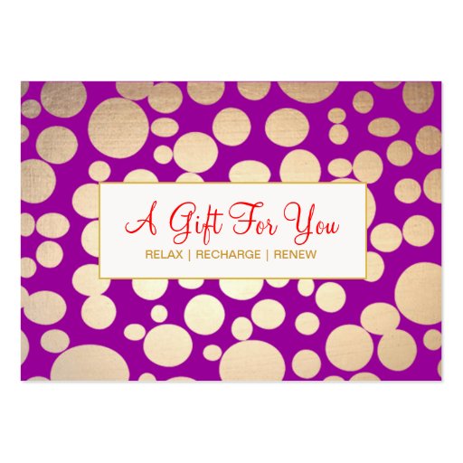 Salon and Spa Faux Gold Purple Gift Certificate Business Card (front side)