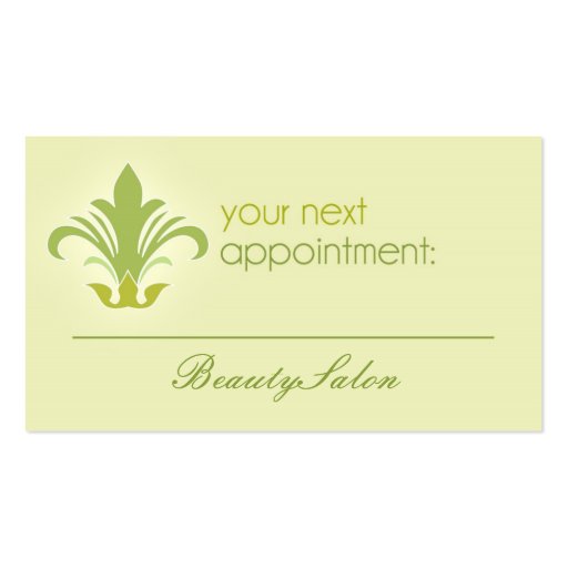 Salon appointment, beauty, spa green business card (front side)
