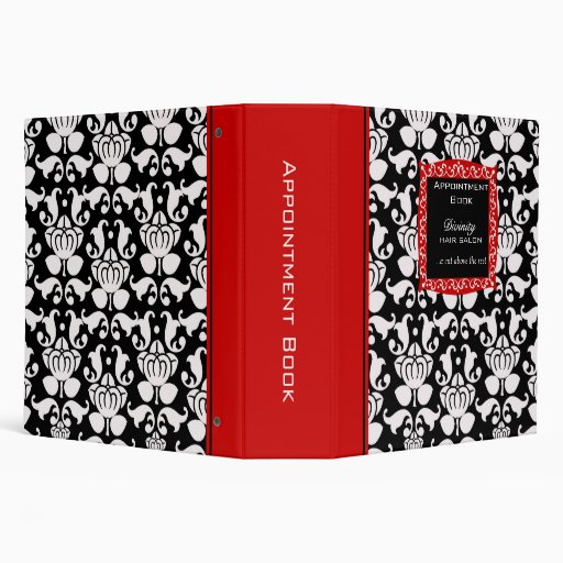 Salon appointment book red black damask binder