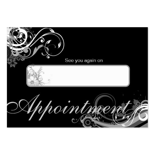 Salon Appointment Card Spa Floral Swirls Black Business Card (front side)