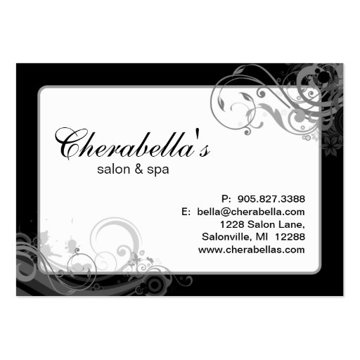 Salon Appointment Card Spa Floral Swirls Black Business Card (back side)