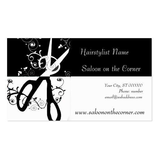 Salon Black and White  Scissors Business Card Templates (front side)