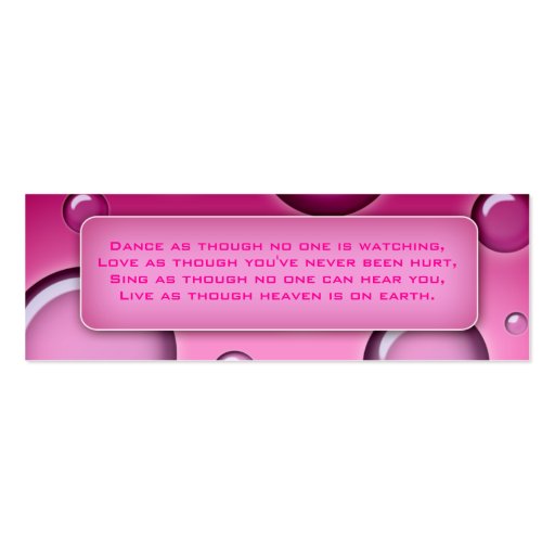 Salon Bookmark Spa bubbles pink Business Card Template (back side)