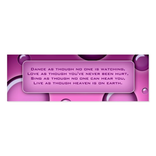 Salon Bookmark Spa bubbles purple pink Business Cards (back side)