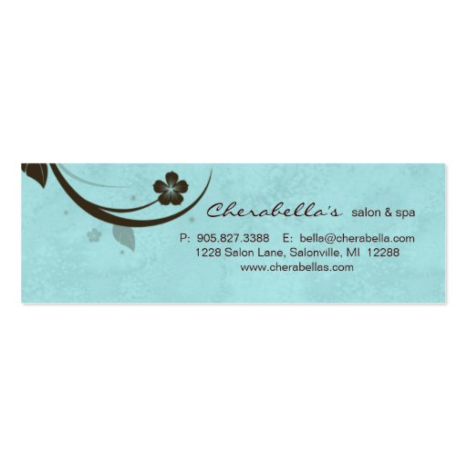 Salon Bookmark Spa Floral watery blue Business Card Template (back side)