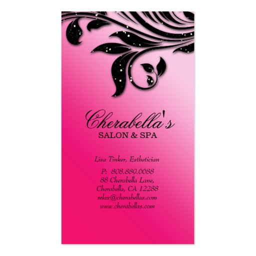 Salon Business Card Elegant Black Pink Sparkle