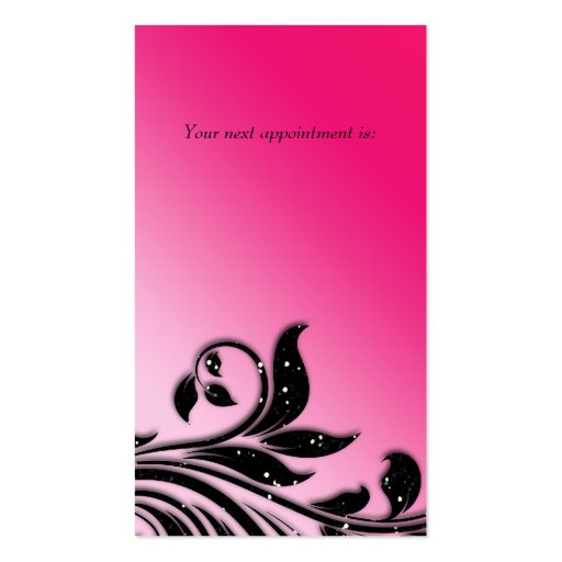 Salon Business Card Elegant Black Pink Sparkle (back side)