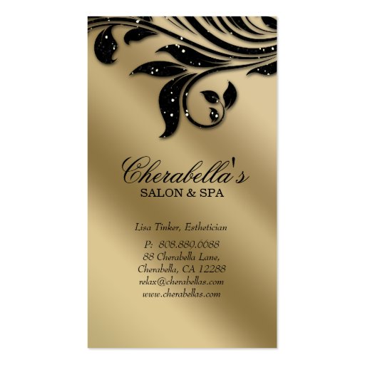 Salon Business Card Elegant Black Silver Gold (front side)