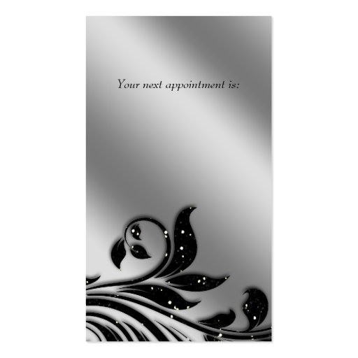 Salon Business Card Elegant Black Silver Sparkle (back side)