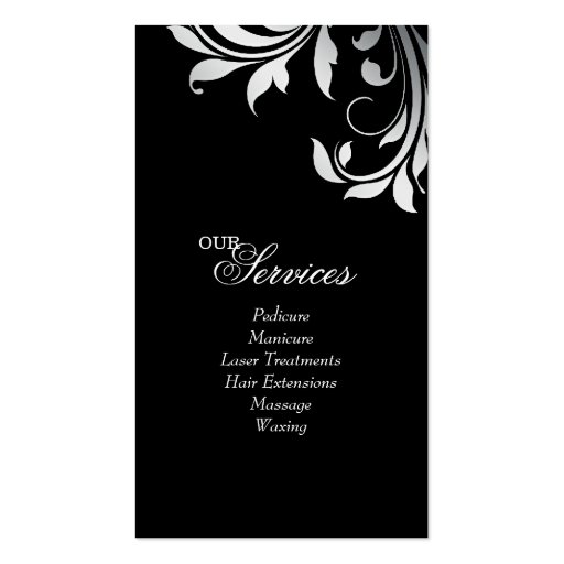 Salon Business Card Elegant Floral Silver Black (back side)