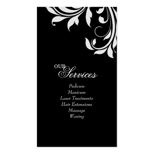 Salon Business Card Elegant Floral White Black (back side)