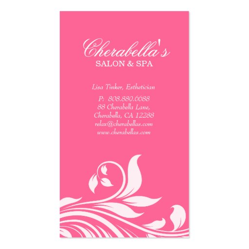 Salon Business Card Elegant Floral White Pink (front side)