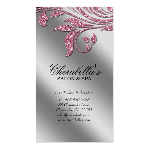 Salon Business Card Elegant Pink Silver Sparkle Le (front side)