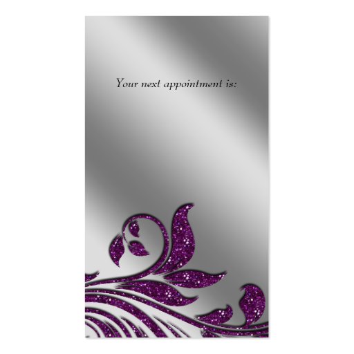 Salon Business Card Elegant Purple Silver Sparkle (back side)