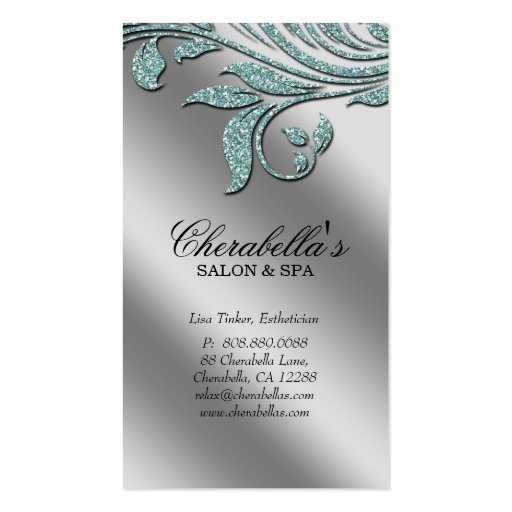 Salon Business Card Elegant Teal Silver Sparkle Le (front side)