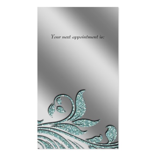 Salon Business Card Elegant Teal Silver Sparkle Le (back side)